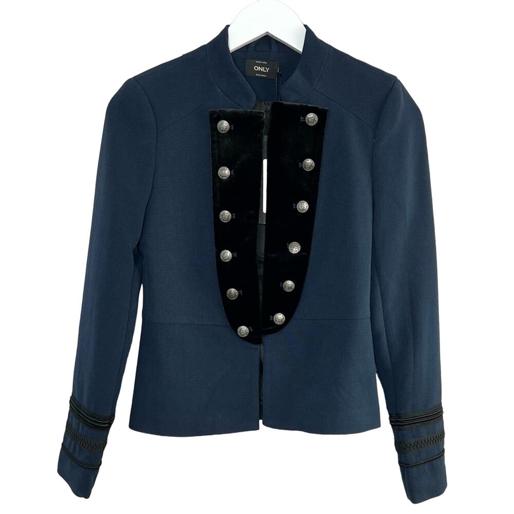 ONLY x ASOS Womens Size 6 Navy Jemina Military Jacket NWT Short Blazer EU 34